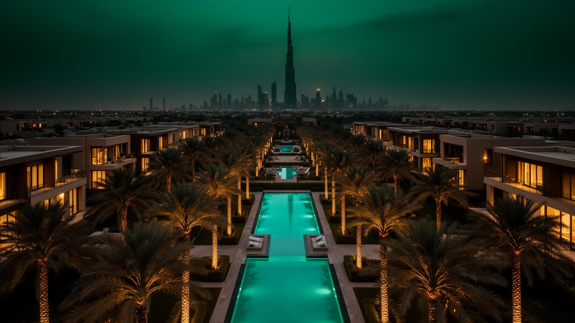 Luxury Riyadh residential compound at dusk